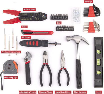 Decare 130-Piece Kitchen Drawer Home Tool Kit, Home Repair Tool Set with Portable Toolbox Storage Case