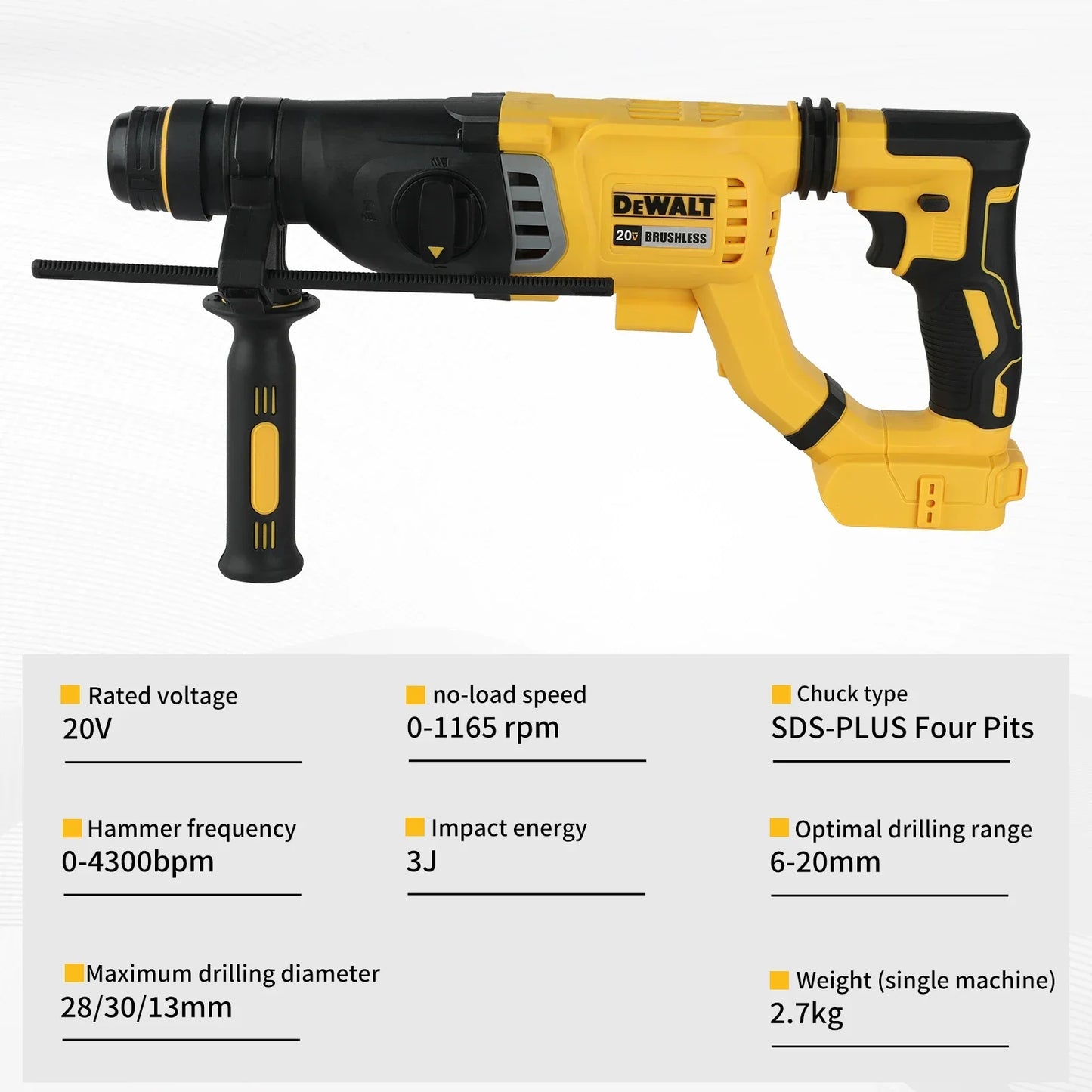 DEWALT  Brushless Cordless SDS Rotary Hammer 3-Mode Concrete Wall Metal Wood Drill D-Handle Hot Sale 20V Tool