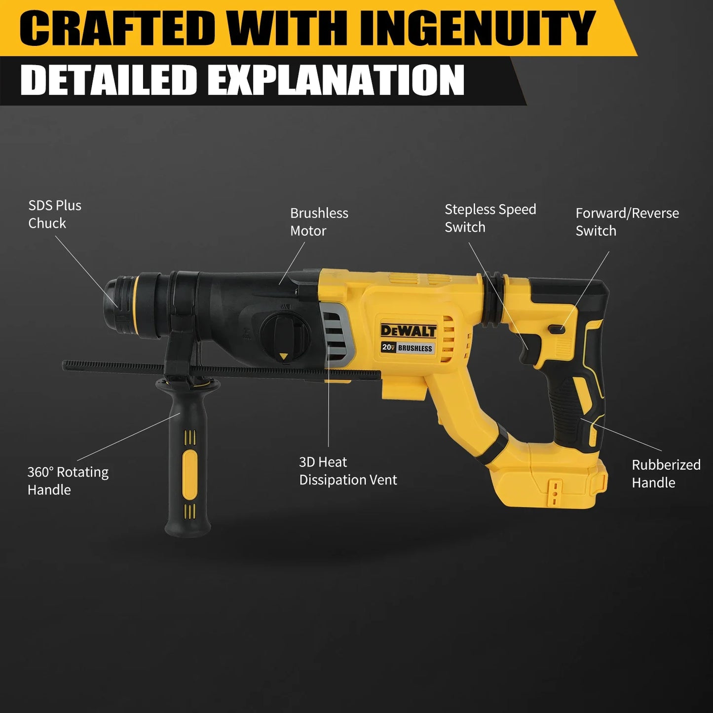 DEWALT  Brushless Cordless SDS Rotary Hammer 3-Mode Concrete Wall Metal Wood Drill D-Handle Hot Sale 20V Tool